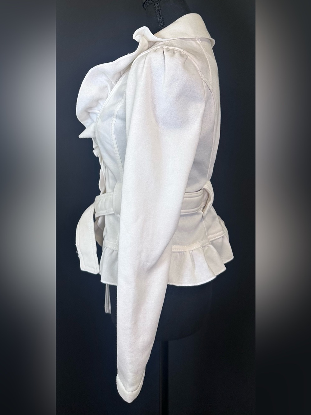 #219- Women's Cream Ruffle-Waist Tie Jacket - Picture 9 of 9